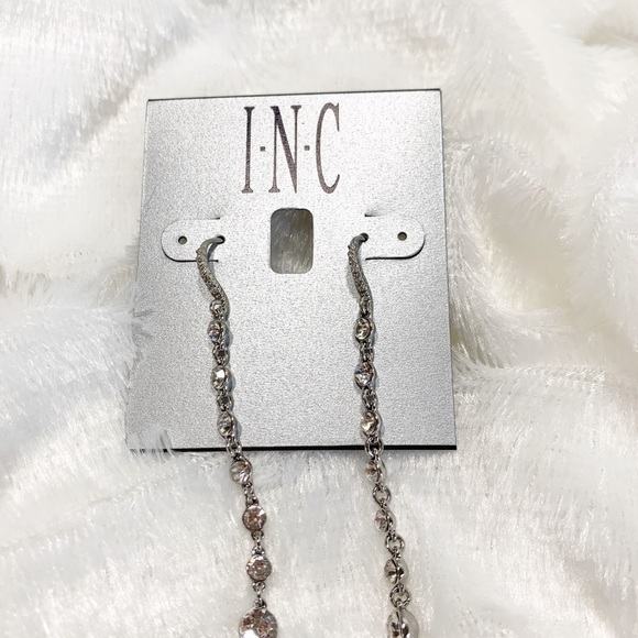 INC silver tone and Chrystal drop earrings new - Picture 3 of 4